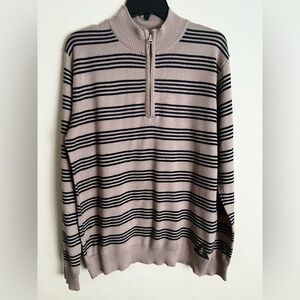 Allen Solly Men's Zip-Up Sweater - Black and Beige Stripes